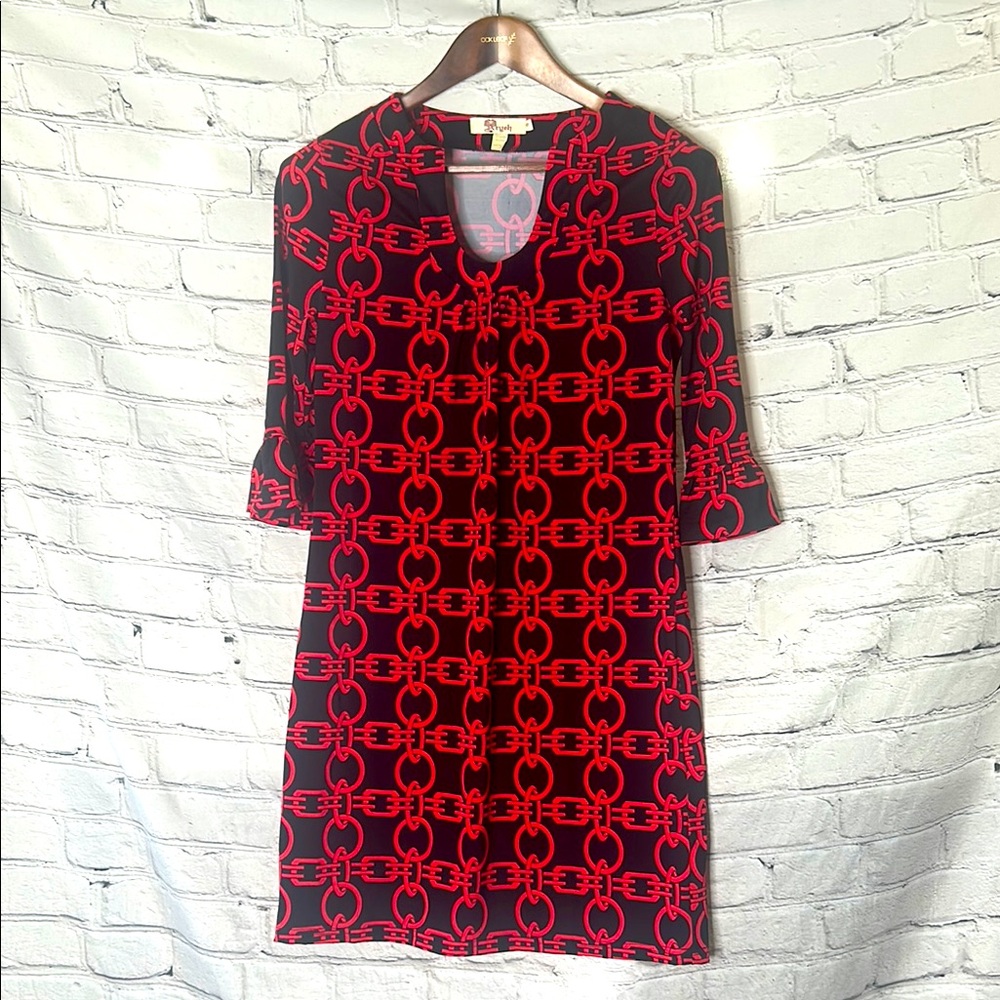 Aryeh Red Black Patterned Ruffle Sleeve Dress Sleeves Size Small